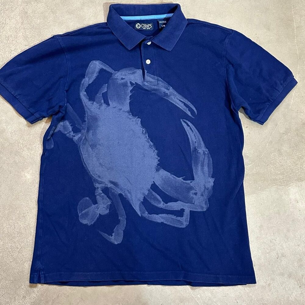 Chaps Men's Navy Blue Crab Graphic Polo Shirt Large